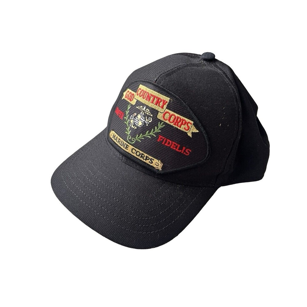 USMC Country God Corps Marine Corps Eagle Crest Snapback Hat Black Made USA